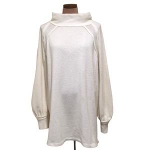 We The Free People She’s A Keeper Sweater Size XL Cream Funnel Neck Puff Sleeve